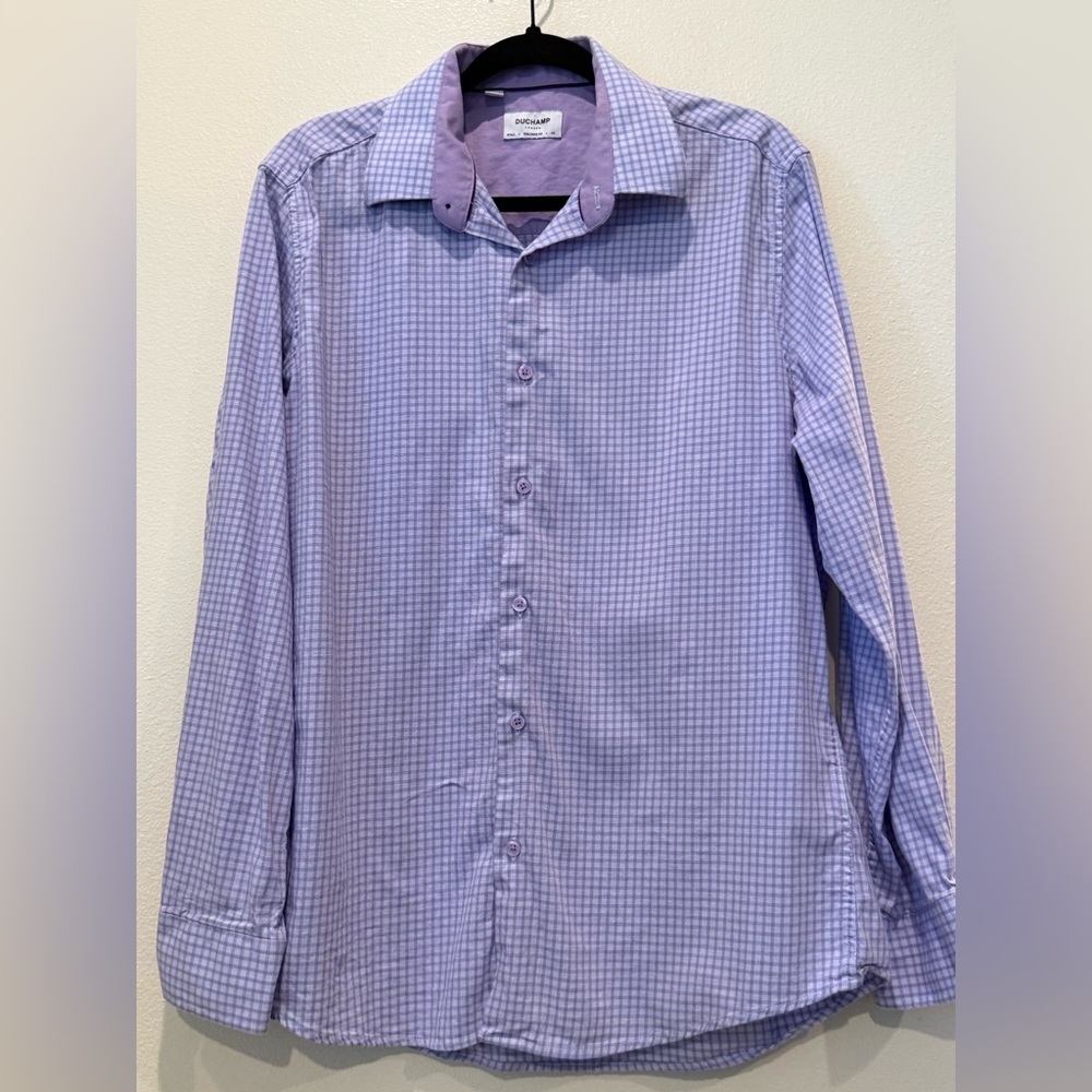 Duchamp Lavender Checkered Button Down Shirt